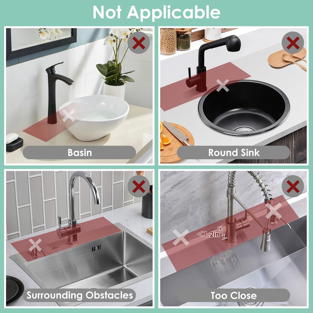 24 Inch Silicone Faucet Mat for Kitchen Sink Splash Guard - 6 Slope Water
