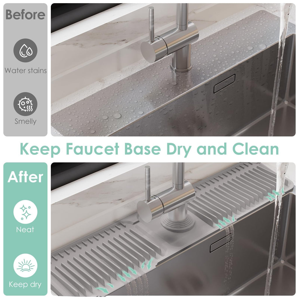 24 Inch Silicone Faucet Mat for Kitchen Sink Splash Guard - 6 Slope Water