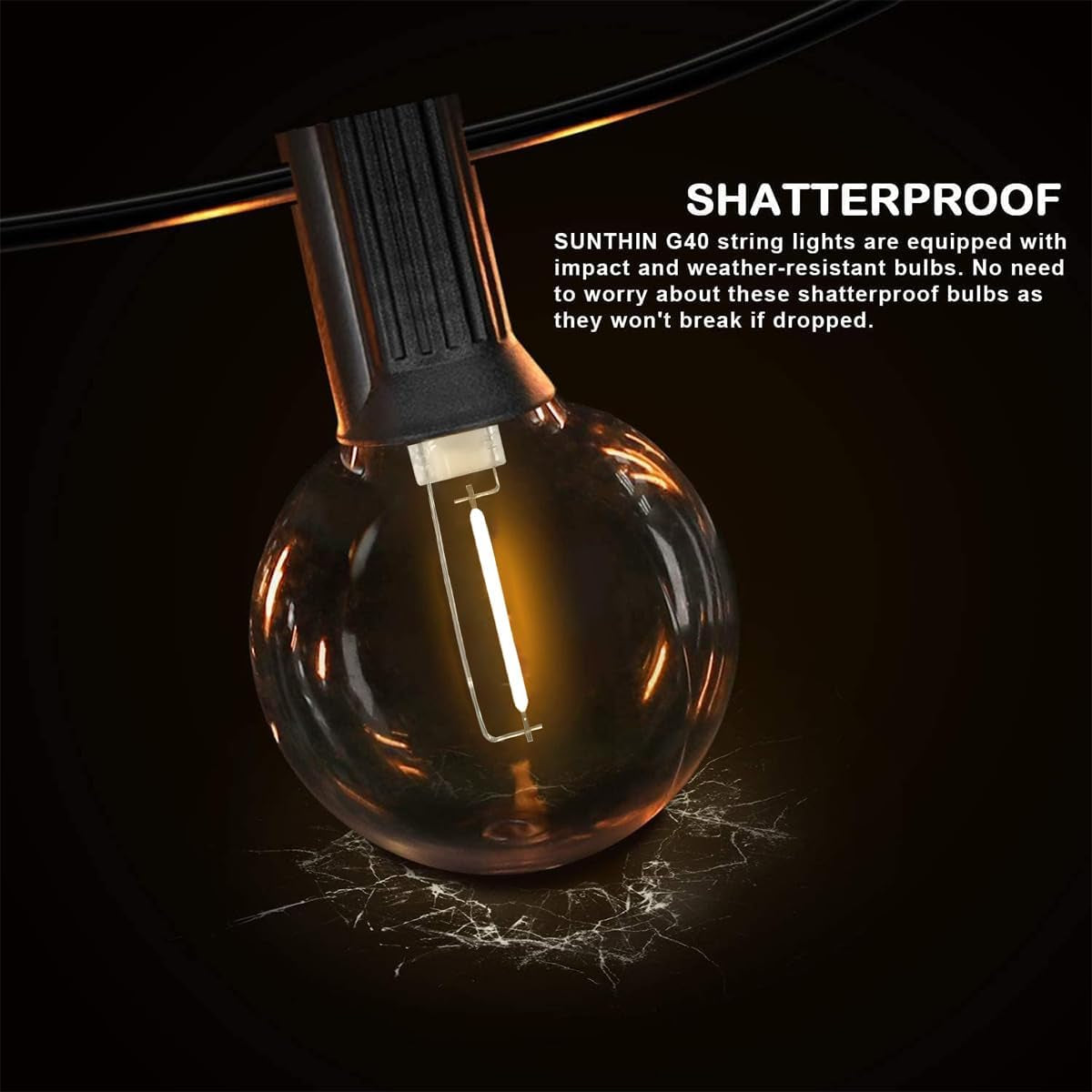 Outdoor String Lights, 97FT Patio Lights with 49 G40 Shatterproof LED Bulbs(1 Spare), Waterproof Lights String for outside Backyard, Porch, Bistro, Party, Camping, Garden Gathering
